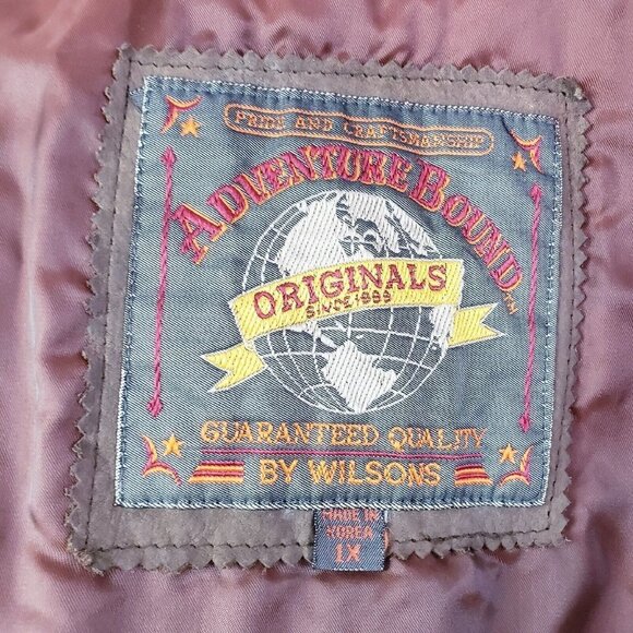 Vintage 90s y2k Adventure Bound Aviator Bomber Insulated Brown Leather Jacket 1X - Picture 9 of 12